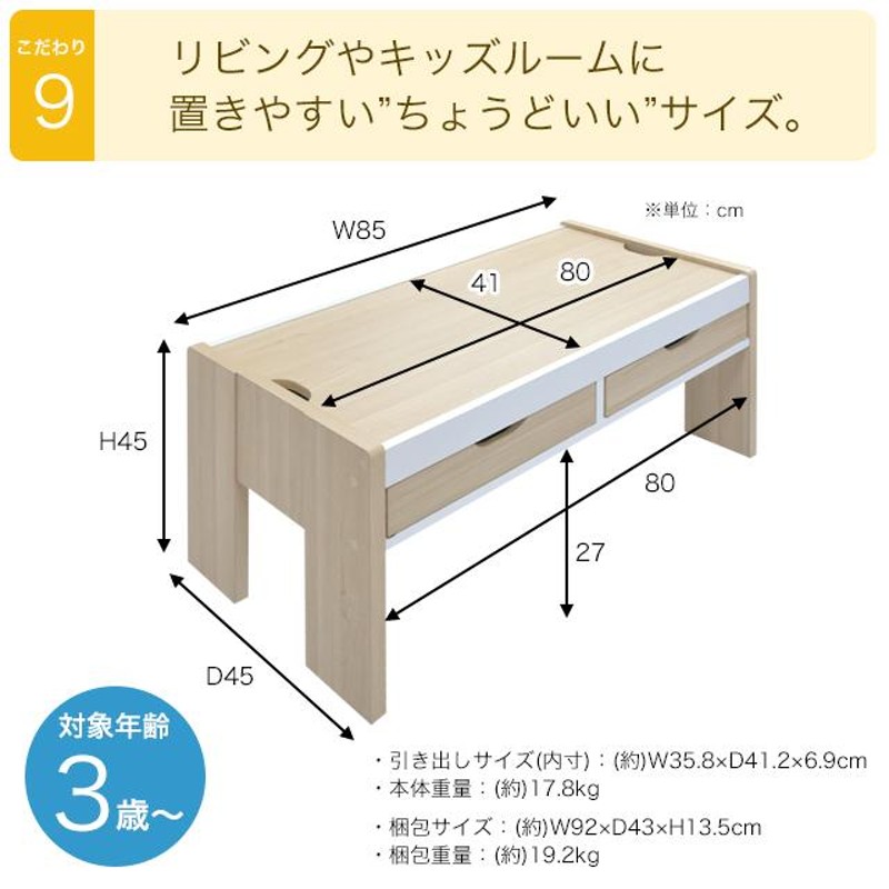 名入れサービスあり キッズプレイテーブル(幅85cmタイプ)収納付き KDT-3545 プレーテーブル 子供机 キッズーシリーズ レゴ プラレール ブリオ  テーブル | LINEブランドカタログ