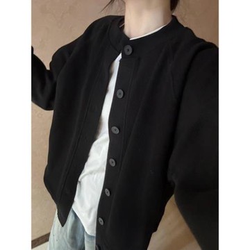 華夫格外套女黑色春秋款日系學院風穿搭寬松休閑百搭開衫夾克上衣