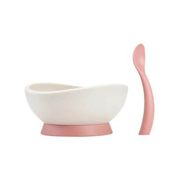 FLYTTA FADI 幼兒吸盤式學習餐碗 附湯匙 兒童餐具組  杏桃奶油粉  1組