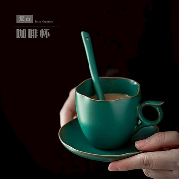 陶瓷杯咖啡杯碟子套裝小號簡約復古咖啡具套裝下午茶早餐杯子定制
