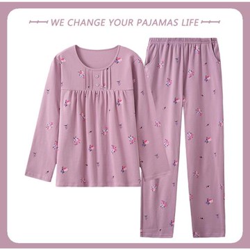2025年睡衣女春秋季長袖純棉中年媽媽全棉女士秋冬大碼家居服套裝