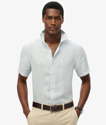 Superdry Men's SD Embroidered Vacation Linen Shirt Light Blue Size: L