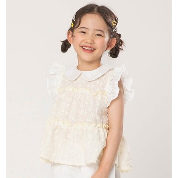 韓國 OZKIZ - 雞蛋花翻領拼接層次袖上衣-淡黃