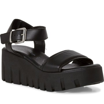 TAMARIS BLACK LEATHER CASUAL OPEN SANDALS 黑色女款鞋子