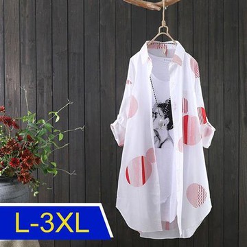 【韓國K.W.】微甜知性立領圈圈圖案外套上衣(防曬/長袖襯衫/長袖上衣/薄外套)