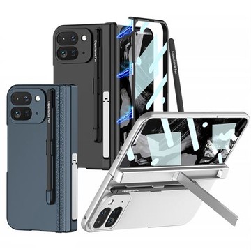 適用谷歌Goodle Pixel 9 pro Fold手機殼膚感磁吸中軸支架鉸鏈全包殼膜一體防摔超薄保護套附送手寫筆男女