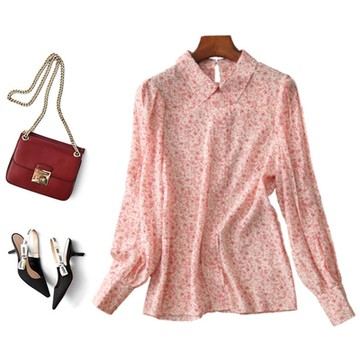 【Paiya派亞】重磅桑蠶絲襯衫 春秋裝上衣碎花燈籠袖真絲襯衣S-L可穿