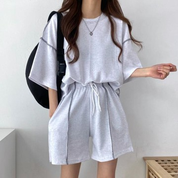 台出短袖短褲兩件套裝女裝加大碼寬夏季時尚休閒運動服寬鬆