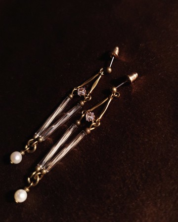 幾何鋯石長耳環 - 珍珠【限量】