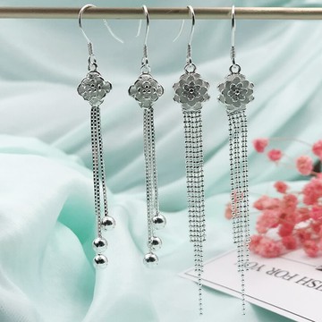 999純銀耳線女流蘇耳環長款玫瑰花耳墜耳鏈2021新款潮氣質耳釘