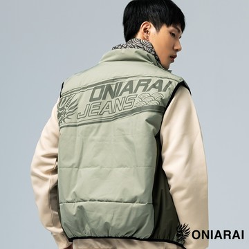 【秋冬新品買1送1】潮流文字寬版絲棉背心(灰綠) - BLUE WAY 鬼洗い