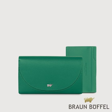 【BRAUN BUFFEL 德國小金牛】台灣總代理 欣娜-A 11卡兩折中夾-常綠色/BF842-501-EG