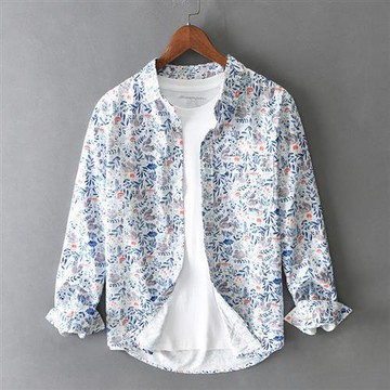 【米蘭精品】現貨+預購 男襯衫長袖上衣男商務休閒襯衫上衣-翻領碎花男裝74kz50