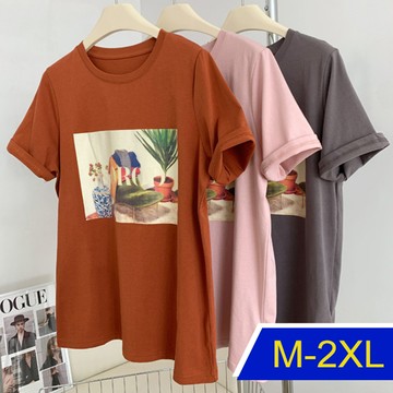 【韓國K.W.】KN2892時尚型女天絲棉花版好氣色上衣(休閒/T恤/印花/小香風/中大尺碼)