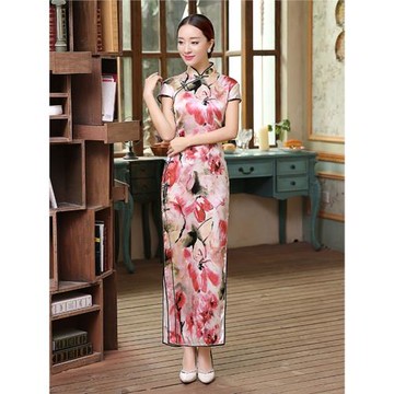 CZ0004春季女裝噴繪修身雙層真絲