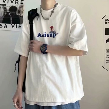 S-5XL 潮流情侶半袖國潮嘻哈短袖T恤 男生 女生 印花短袖 圓領 五分袖 國潮 寬鬆T恤 大碼 情侶裝【ET45】