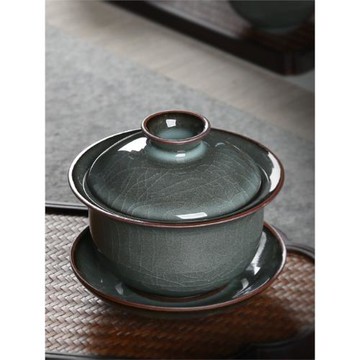 青瓷哥窯鐵胎手工大號三才蓋碗茶杯冰裂功夫茶具套裝陶瓷泡茶茶碗