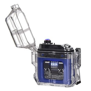 Ad-Forest 野外求生必備 機械結構電弧脈衝打火機  雙電弧火焰  USB充電  LED藍光電量顯示  藍色  1個