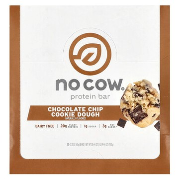 No Cow, 蛋白棒，巧克力碎曲奇麵團，12 根，每根 2.12 盎司（60 克）