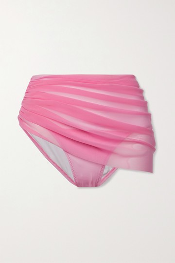 Norma Kamali - Diana Ruched Stretch-tulle Bikini Briefs - Pink - medium