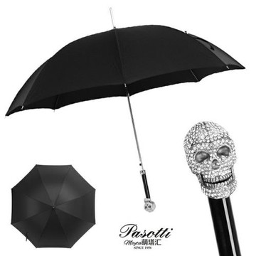 意大利pasotti雨傘男士黑色暗紋骷髏水晶商務黑膠自動晴雨傘大