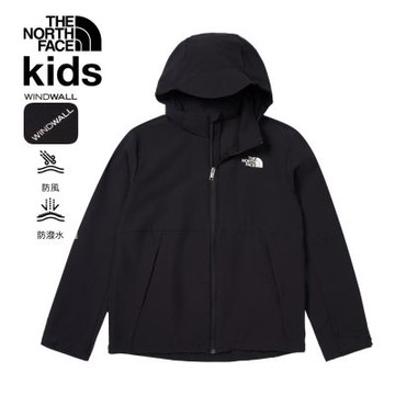 【The North Face 官方旗艦】北面兒童黑色DWR防潑水輕量風衣｜89XFJK3