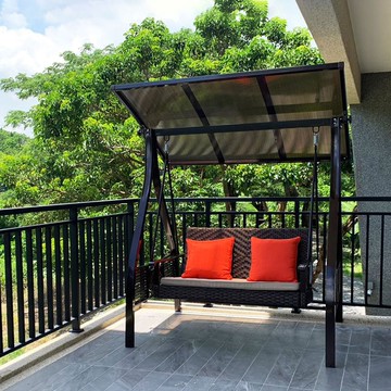 戶外藤編鞦韆椅 鋁合金結構 附置物架 陽台吊椅家具 可調式遮棚