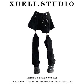 女裝暗黑系可拆卸褲腿鏤空工裝褲女酷颯風機車酷女孩穿搭半身短裙
