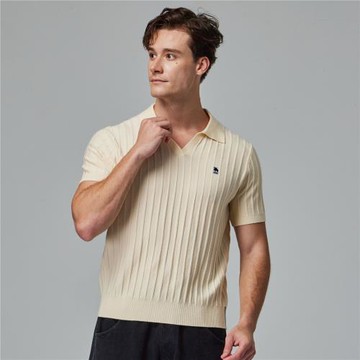 moz瑞典 駝鹿 親膚 POLO領 針織短T-奶油白(亞洲版)男款