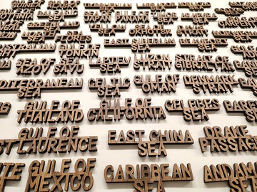 木質地圖標記 - 海洋名稱貼紙 3D 地圖配件