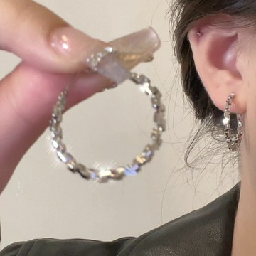 高級感碎銀子圓圈耳環女輕奢小眾設計感網紅氣質夸張耳圈耳扣耳飾