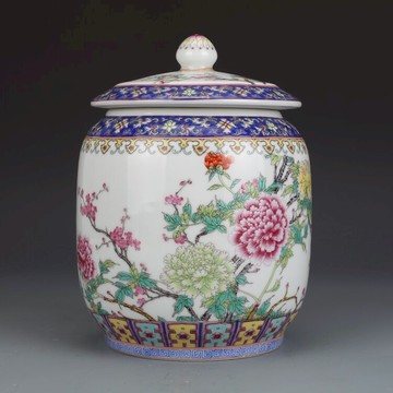清乾隆琺瑯彩牡丹蓋罐茶葉罐古董古玩收藏真品仿古景德鎮瓷器擺件