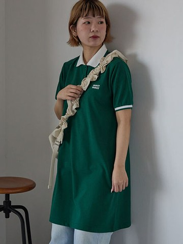 配色滾邊標誌刺繡短袖polo連身裙(0F000724010) - ehka sopo
