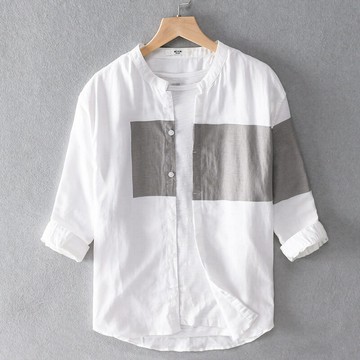 【巴黎精品】襯衫七分袖上衣-舒適拼色日系文藝男裝2色a1bu35