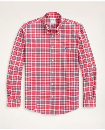 Brooks Brothers Men's Stretch Milano Slim-Fit Sport Shirt, Non-Iron Check | Red | Size XS