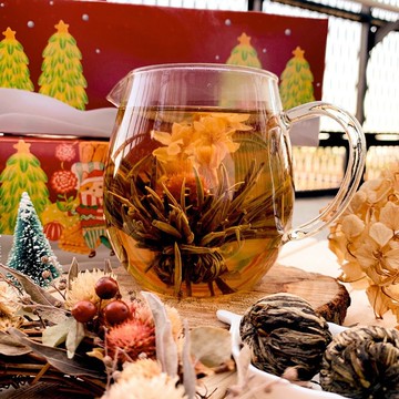 W1【公益禮盒】無藏 開花茶綜合6顆大罐裝+玻璃茶壺 茶具禮盒