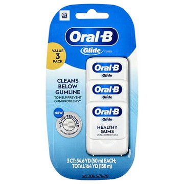 Oral-B, 滑動，Pro-Health，未加工牙線，3 包，每包 54.6 碼（50 米）