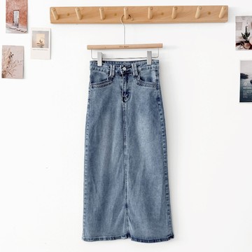 【Fee隔日到貨單色新品】後開叉高腰直筒牛仔長裙🔥丹寧長裙 牛仔裙 中長裙 半身裙 冬季長裙 韓系長裙 A字裙 藍色長裙