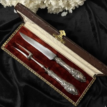 *50576-絕美法國古董雕花密涅瓦純銀柄餐具組