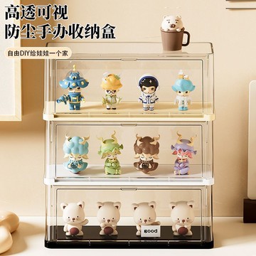 ✅手辦公仔收納盒 盲盒收納展示架 透明盒子 防塵防潮展示櫃 高透展示盒 臺灣出貨 1208