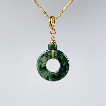 【願‧平安】冰種飄綠花平安扣項鍊14K包金 | 天然緬甸A貨 | 送禮