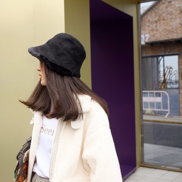 冬季小檐帽檐短檐加厚保暖漁夫帽女秋冬韓版盆帽百搭潮冬天可折疊1入