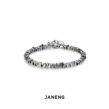 JANENG追岸 925銀復古做舊碎銀手鏈 中性男女暗黑風格情侶手串
