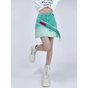 （現貨清倉）2024夏季新款時尚個性不規則扎染漸變包臀短裙