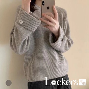 【Lockers 木櫃】秋冬韓系圓領紐扣套頭毛衣 L113111201