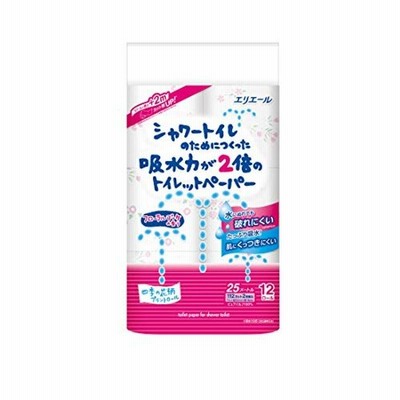 エリエール シャワートイレのためにつくった吸水力が2倍のトイレットペーパー 25m(112シート)×12ロールダブル パルプ100% フロー