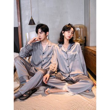 樂姿夢情侶睡衣春秋季冰絲長袖女2025年新款男士絲綢高級感家居服