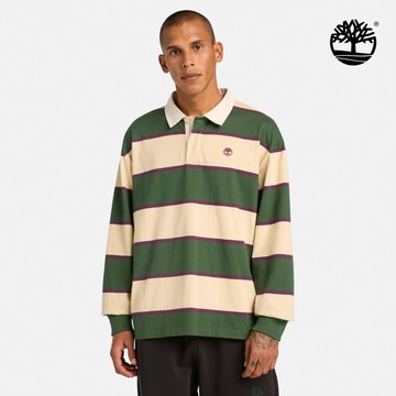 Timberland 中性松綠色寬版橄欖球POLO衫|A2Q4TADX