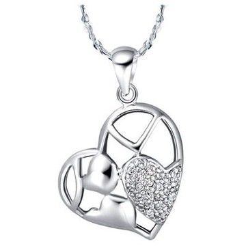 純銀項鍊 鍍白金鑲鑽吊墜-韓版心連心情人節生日禮物女飾品73cy35【獨家進口】【米蘭精品】