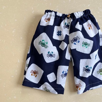 兒童浴衣短褲，海軍藍，螃蟹印花，尺寸 100-130，客製化